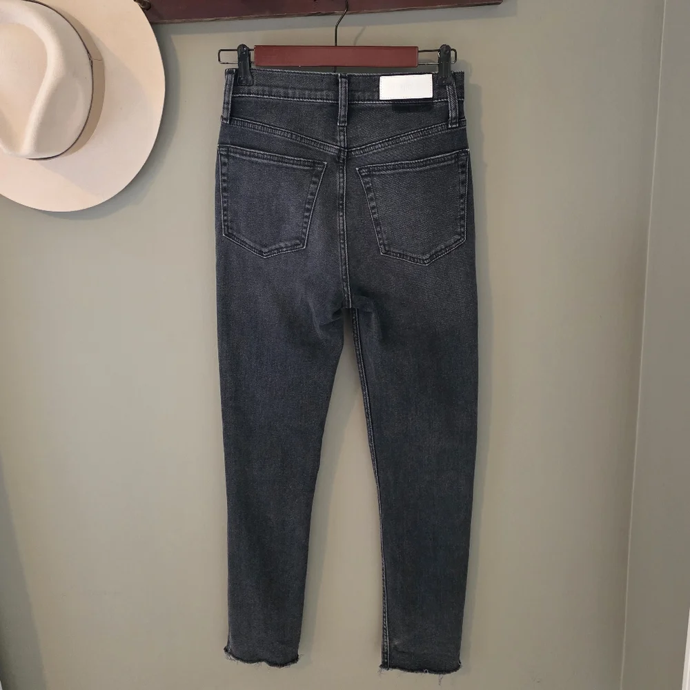 RE/DONE Black Raw Hem Button Fly Jeans Size 26 High Rise Cropped Designer Denim